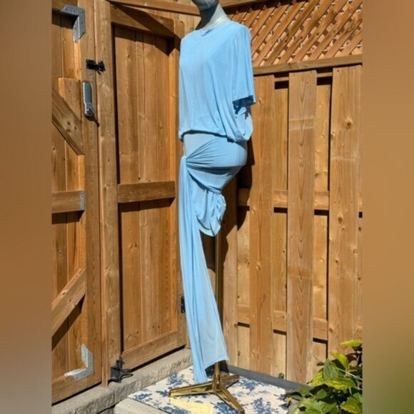 🆕 RAT & BOA 🧿 NWOT Freja Slinky Baby Blue Tie-Waist T-Shirt Mini Dress, Sz S - Picture 8 of 16